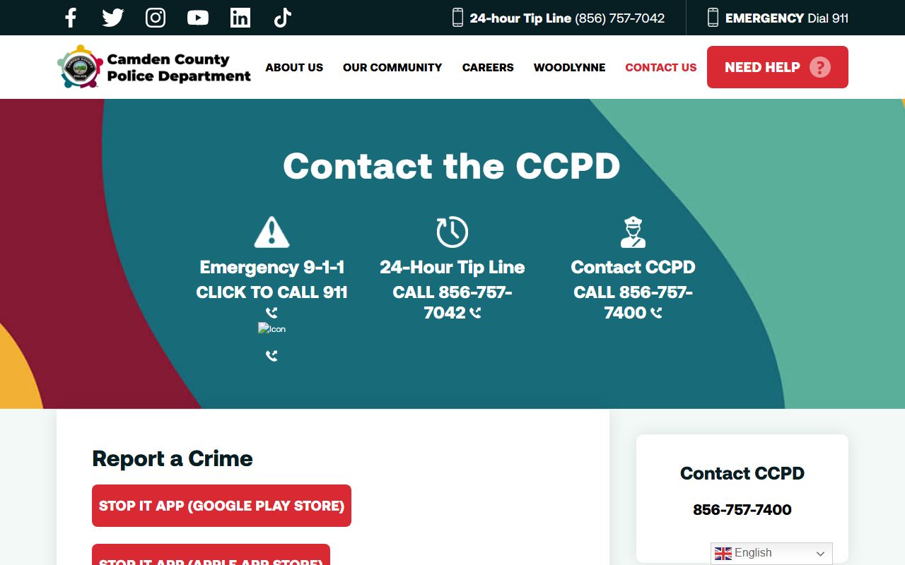 Camden County Police Department contact page for people search records