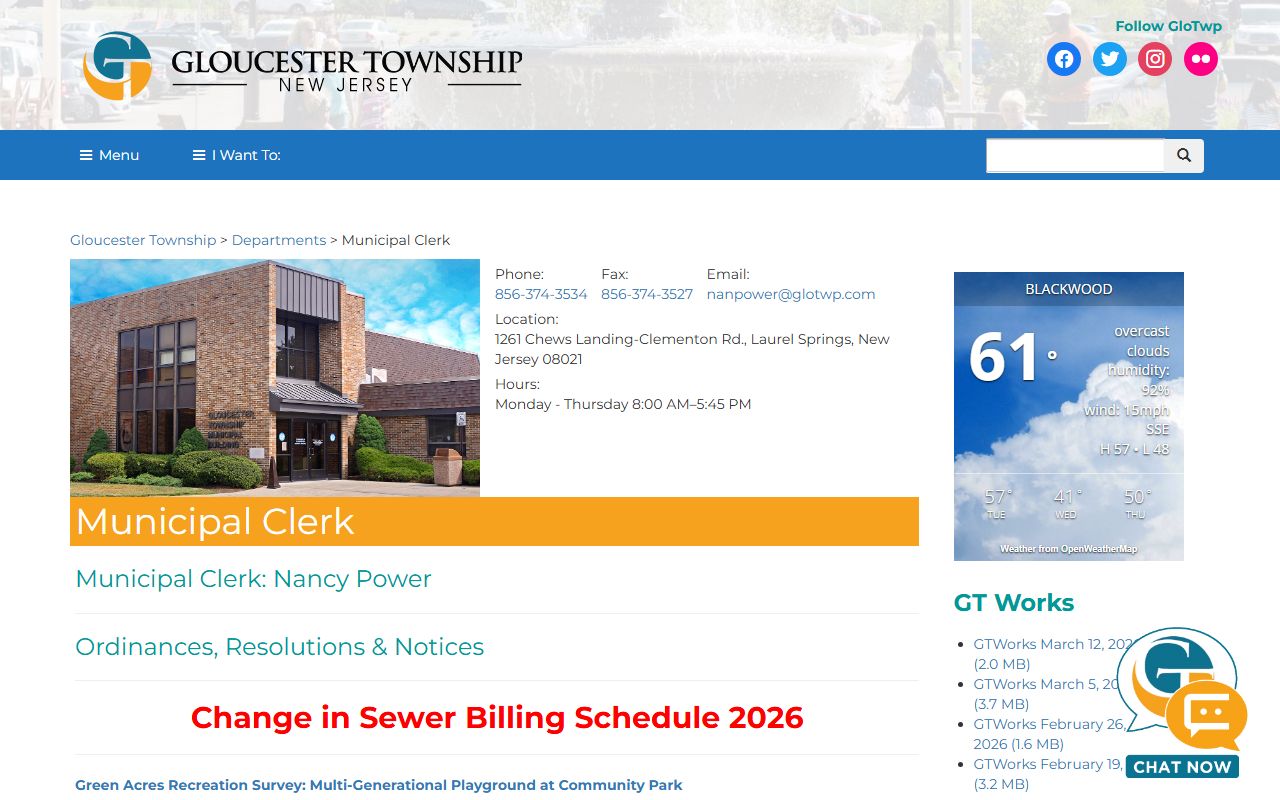 Gloucester Township Municipal Clerk page for OPRA and people search records