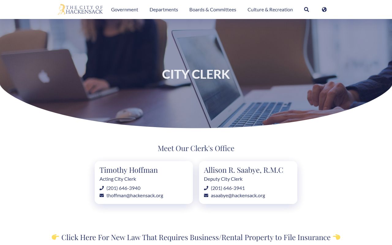 Hackensack City Clerk office page for OPRA and people search records