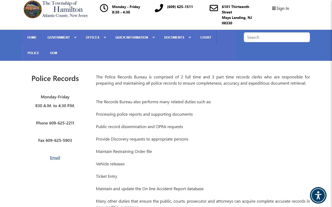 Hamilton Township Police Records Bureau for people search records