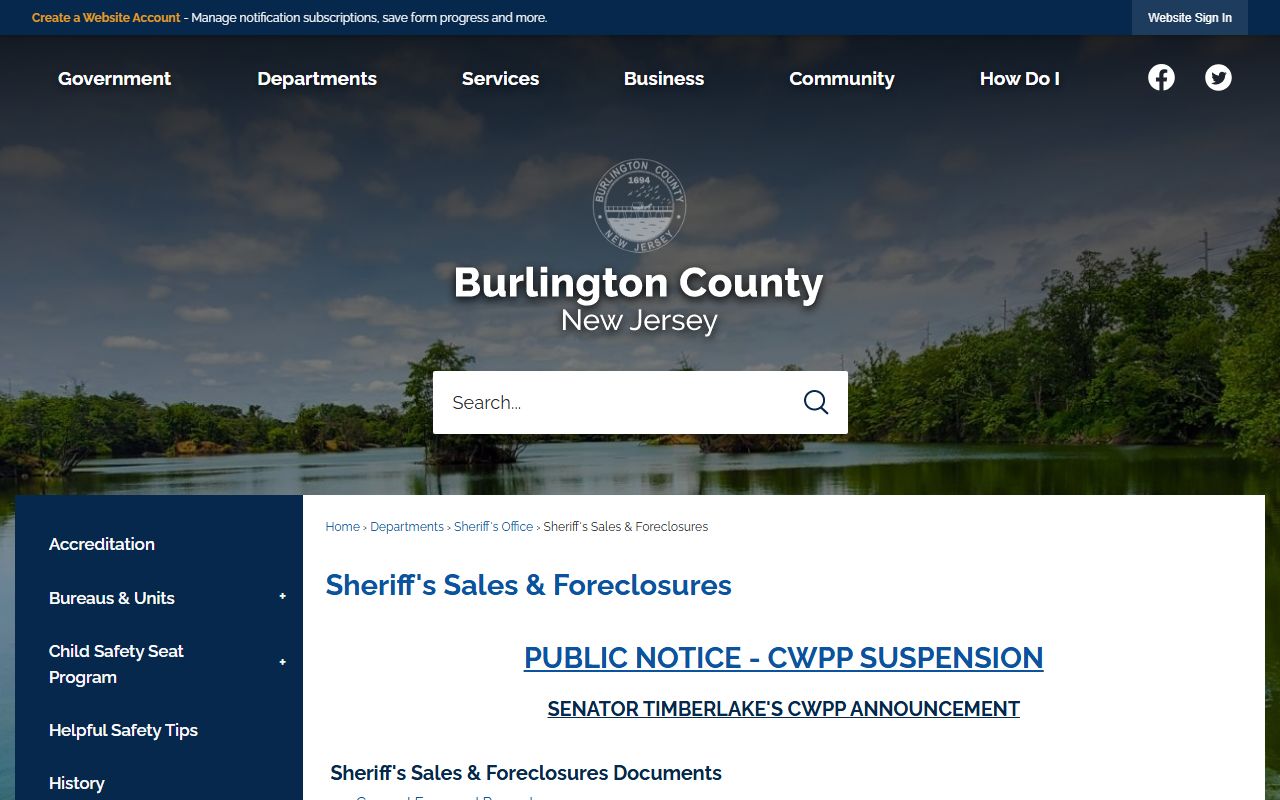 Burlington County Sheriff foreclosure sales for people search records