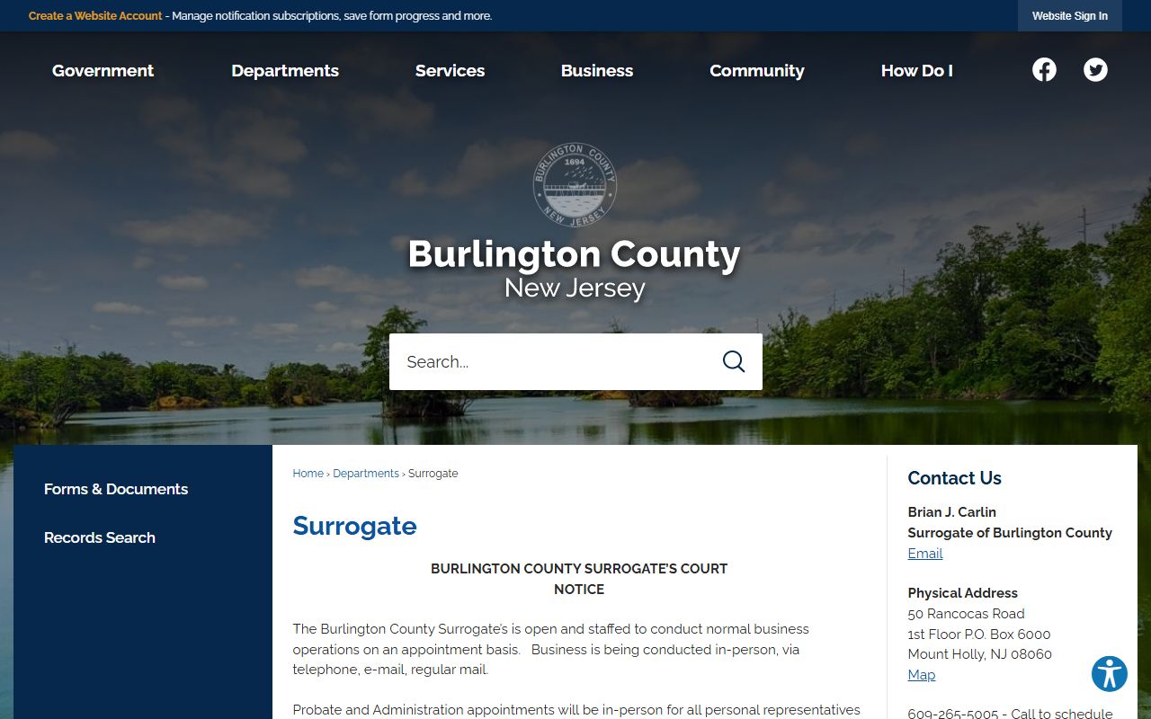 Burlington County Surrogate probate records for people search