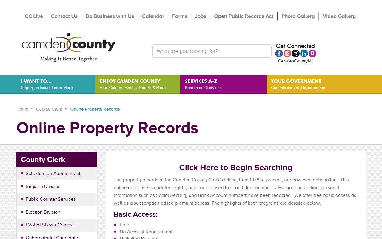 Camden County Clerk online property records portal for people search