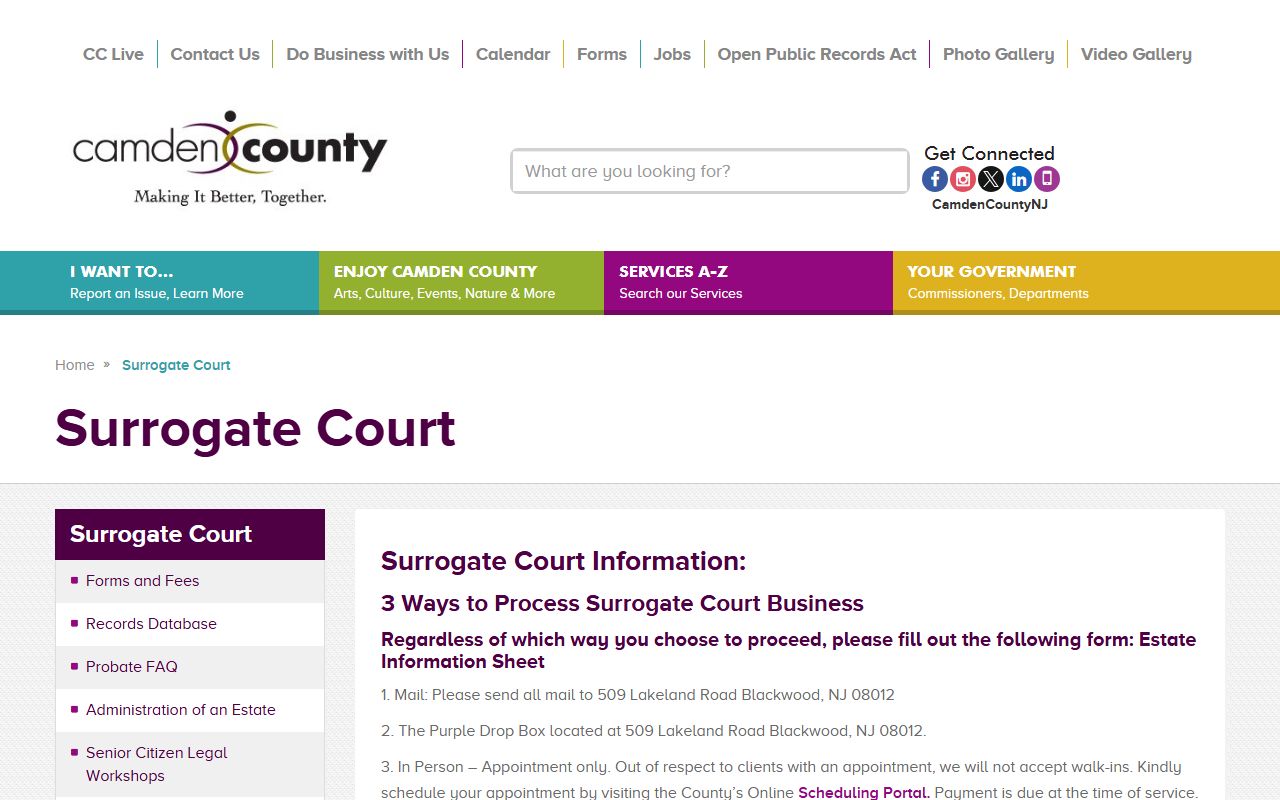 Camden County Surrogate probate records for people search