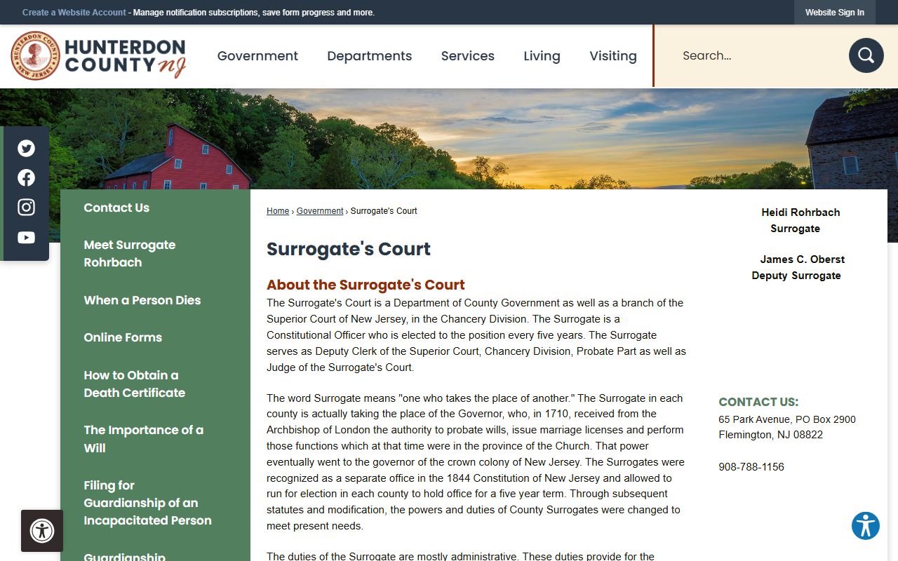 Hunterdon County Surrogate probate records for people search