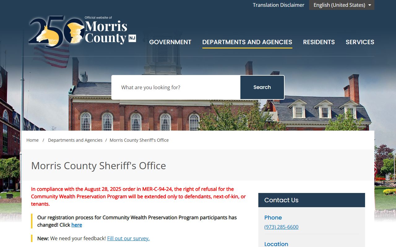 Morris County Sheriff office services for people search records