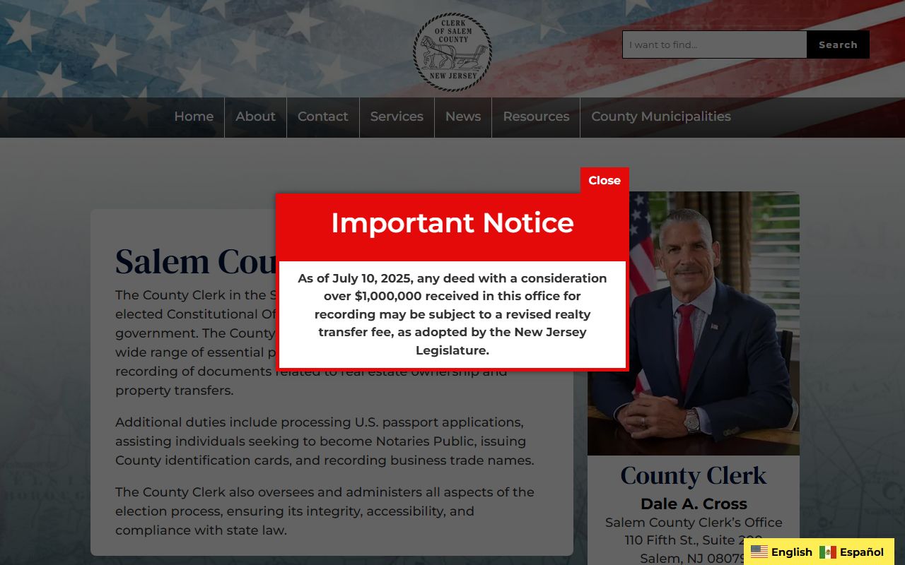 Salem County Clerk land records for people search