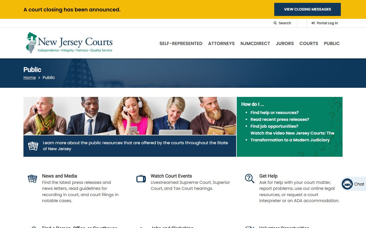 New Jersey Courts public access portal for people search records