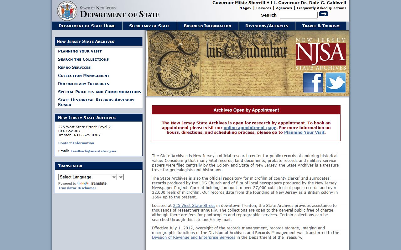 New Jersey State Archives for historical people search records
